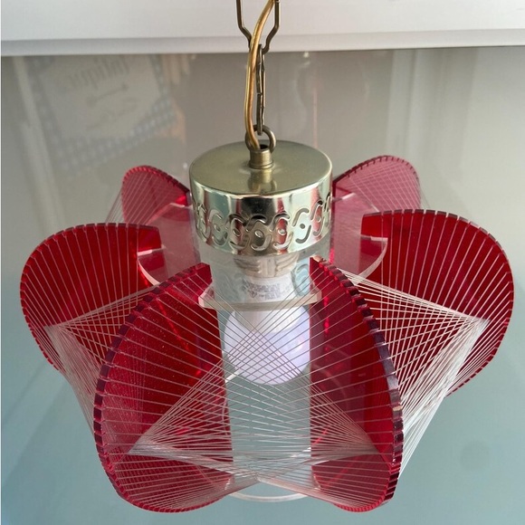Vintage light fixture hanging red acrylic string atomic Paul Secon style - Picture 2 of 8